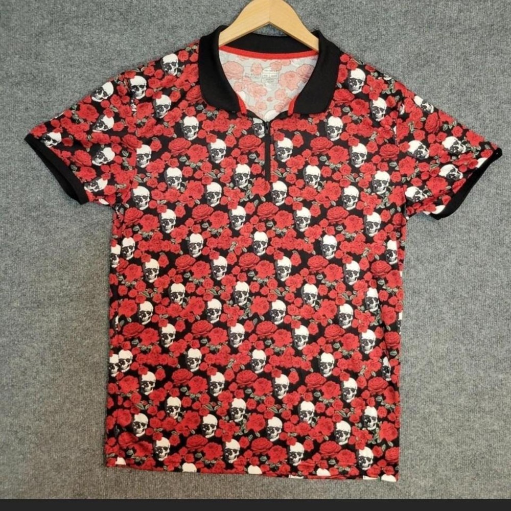 Public‎ Record Knitwear Skull and Rose polo shirt